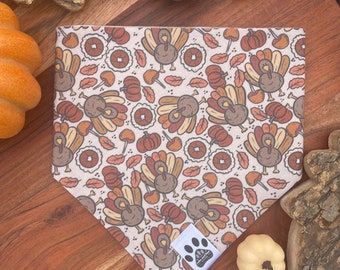 Gobble Gobble | Cat/Dog Snap On Reversible Pet Bandana | Fall | Seasonal | Turkey | Animals | Thanksgiving | Food and Drink | Holiday Plaid