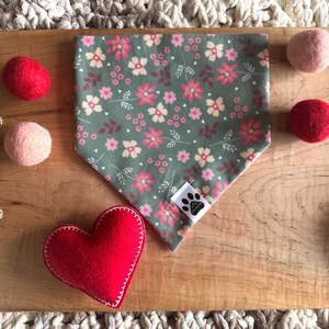 Flower Cart | Cat/Dog Snap On Reversible Pet Bandana | Seasonal | Valentine's Day | Florals | Flowers | Plaid | Spring | Summer | Garden