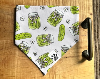 Pickle Jar | Cat/Dog Snap On Reversible Pet Bandana | Food and Drink | Snacks | Flowers | Florals | Green | Bows | Cucumbers | Pickles