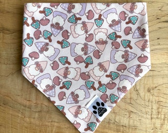 Whimsical Gnomes | Cat/Dog Snap On Reversible Pet Bandana | Garden Gnome | Flower Crown | Florals | Pastel Colors | Gingham | Mushrooms