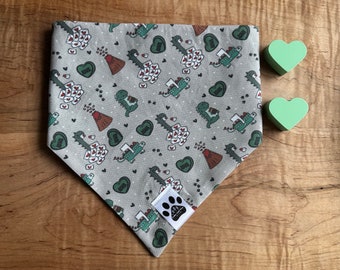 Dinomite Love Letter | Cat/Dog Snap On Reversible Pet Bandana | Valentine's Day | Seasonal | Holiday | Dinosaurs | Hearts | Love | Mail