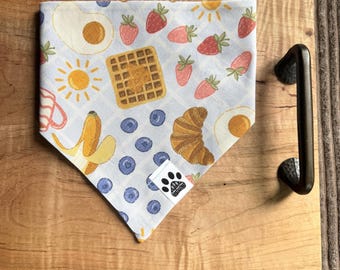 Good Morning | Cat/Dog Snap On Reversible Pet Bandana | Food and Drink | Coffee | Breakfast | Brunch | Sunshine | Fruit | Pastries | Berries