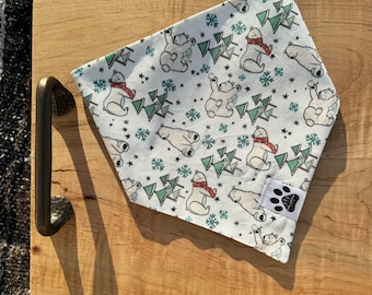 Beary Chilly | Cat/Dog Snap On Reversible Pet Bandana | Polar Bears | Animals | Winter | Seasonal | Snow | Snowflakes | Holidays | Christmas