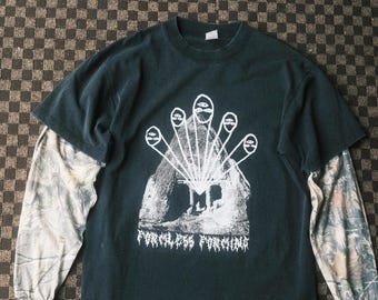 Y2K Layered Long Sleeve Shirt, Faded Black Tee, Camouflage Sleeves