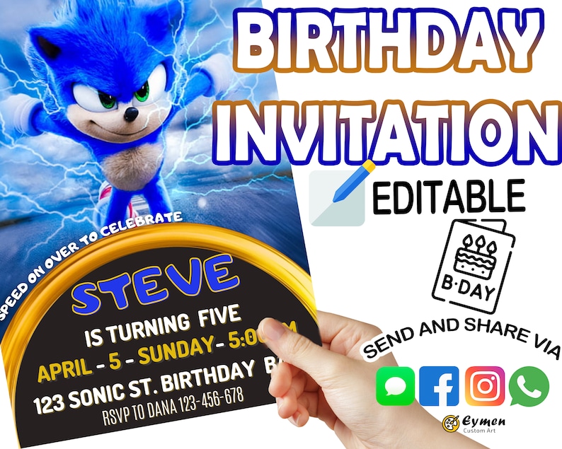 Bearbeitbare Sonic Geburtstagseinladung Sonic Einladungen - Etsy.de