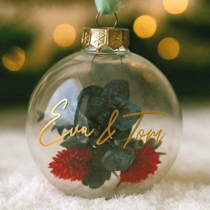 Personalized Christmas ornament, dried flowers, real glass chiffon Christmas tree ornament, gift for mom, dad, girlfriend