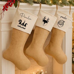 Personalized Christmas stocking with name, linen Santa stocking, children's Christmas stocking, Santa stocking, Santa boot