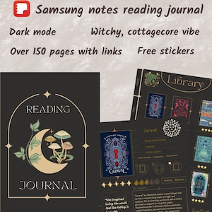 Diario de lectura de notas de Samsung Modo oscuro Ambiente brujo Cottagecore Regalo amante de los libros Planificador de lectura para Android Reseña de libros y biblioteca imagen 1