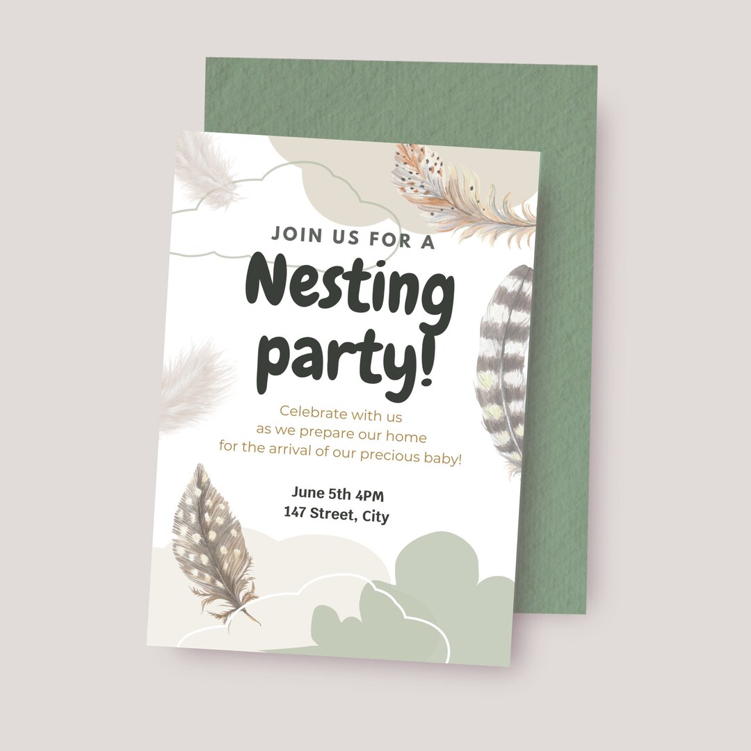 Nest Party Invitation Gender Neutral Baby Shower Girl Boy Clouds Sky