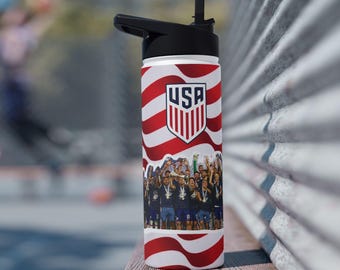 USA Soccer WorldCup 2026 team roestvrijstalen waterfles met rietje, aangepast naamnummer