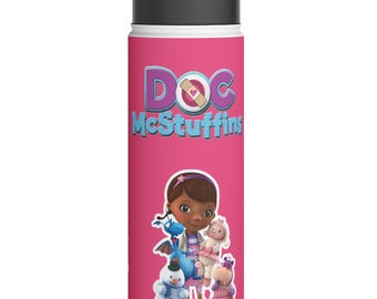 Doc McStuffins Stainless Steel Water Bottle with Straw, Personalized with name - Water Bottle - Eco-Friendly Reusable Flask - Back to School