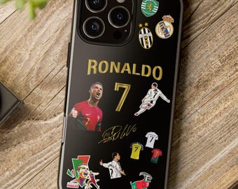 Ronaldo Soccer Star Number 7 Phone Case for iPhone and  Samsung - Black Cristiano Style Collage