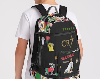 Customizable Ronaldo Backpack: Sports Travel Bag, 300D Oxford Cloth