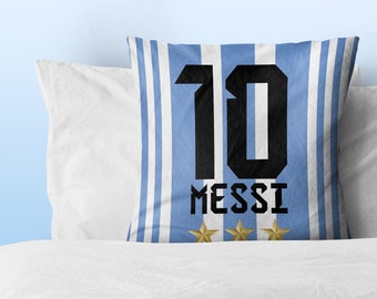 Messi Soccer Pillow: Personalized Champ Cushion (12x12 inch).