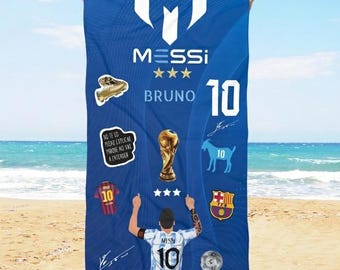 MESSI Soccer Player Beach Towel | Custom Name | Personzalized Gift