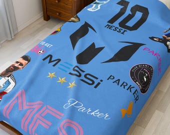 Messi voetbalfluwelen pluche deken, zachte fleece plaid, gezellig beddengoed, gepersonaliseerd cadeau.