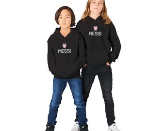 Messi Miami Pink Youth Kids Pullover Hoodie - Soccer Messi Hoodie - Birthday Gift