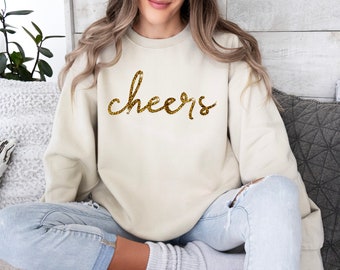 Cheers Glitter Faux Pailletes New Years Shirt, New Years T Shirt, Womens New Years Eve shirt, New Years eve shirt women, Cheers Tee