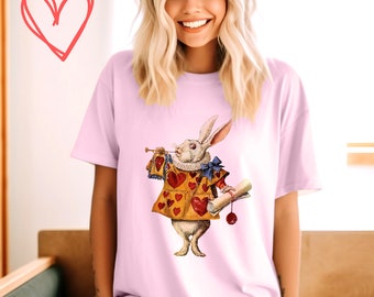 Valentines Day TShirt, Alice in Wonderland Rabbit T-Shirt, Valentines Shirt Gift for Her, Vintage Style Women's Valentine Tee