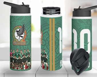Mexico WK voetbal 2026 roestvrijstalen waterfles, aanpasbaar naamnummer: