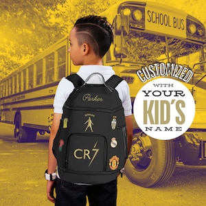 Grand sac à dos Ronaldo - Personnalisé avec votre nom - Cadeau pour père - Cadeau pour fan de football - Sac à dos pour jeunes enfants et adultes - Super cadeau