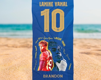 Lamine Yamal Soccer Player Beach Towel | Custom Name | Personzalized Gift