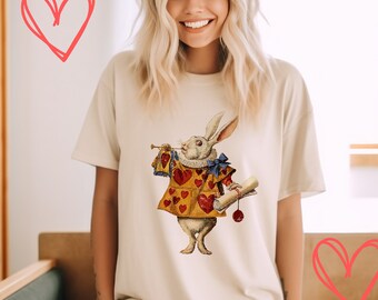 Valentines Day TShirt, Alice in Wonderland Rabbit T-Shirt, Valentines Shirt Gift for Her, Vintage Style Women's Valentine Tee