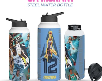 Basketbalspeler JA Morant - roestvrijstalen waterfles met rietje - aanpasbaar cadeau