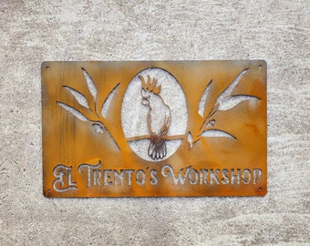 Personalised Sign - Cockatoo and Gum Leaf - Australian - House Name Sign - Garden Sign - Metal Sign - House Plaque - Rusty Rustic