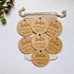 Personalised Gift Tags - Need, Want, Read, Wear, Share - Reusable Gift Tags - Christmas Gift Tags - Wooden Engraved Gift Tags - Gift Tag Set