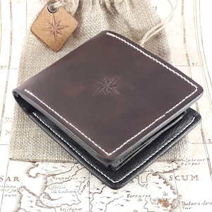 Portafoglio da uomo in vera pelle, portafoglio bifold, portafoglio artigianale made in Italy, portafoglio di piccole dimensioni