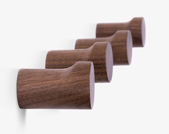 Decorative Wood Wall Hooks, Set of 4, Wall Mounted Wall Pegs for Entryway, Black Walnut & Beech Wood