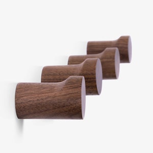 Decorative Wood Wall Hooks, Set of 4, Wall Mounted Wall Pegs for Entryway, Black Walnut & Beech Wood Natural Black Walnut