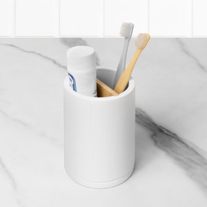 Concrete Toothbrush Holder with Drainage Hole, Removable Tray and Bamboo Divider