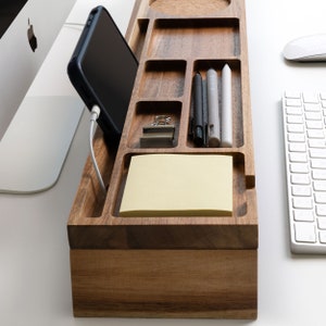 Wood Desk Organizer, Home Office Desk Organization, Tablet & Phone Stand for Cubicle, Docking Station image 8