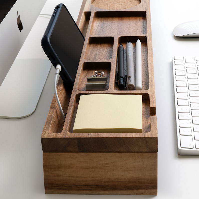 Wood Desk Organizer Home Office Desk Organization Tablet & Etsy