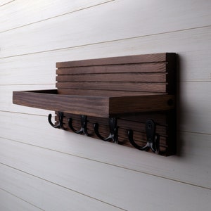 Wooden Key Holder For Wall, Entryway Mail And Key Holder, Key Hanger With Shelf, Key Hook For Wall image 5