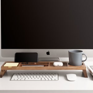 Wood Desk Organizer, Home Office Desk Organization, Tablet & Phone Stand for Cubicle, Docking Station image 2