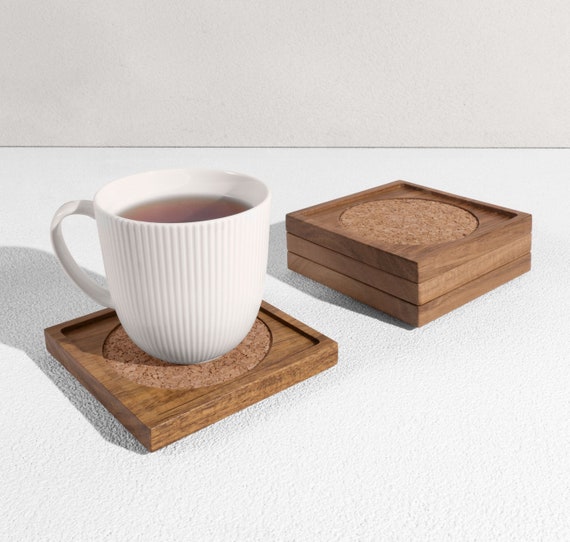 Wooden Coasters for Coffee Table NOT Moisture Absorbing, Drink Coasters for  Wooden Table, Natural Wooden Coasters with Holder, Table Coasters for Wood