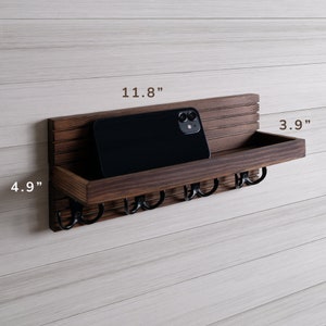 Wooden Key Holder For Wall, Entryway Mail And Key Holder, Key Hanger With Shelf, Key Hook For Wall image 3