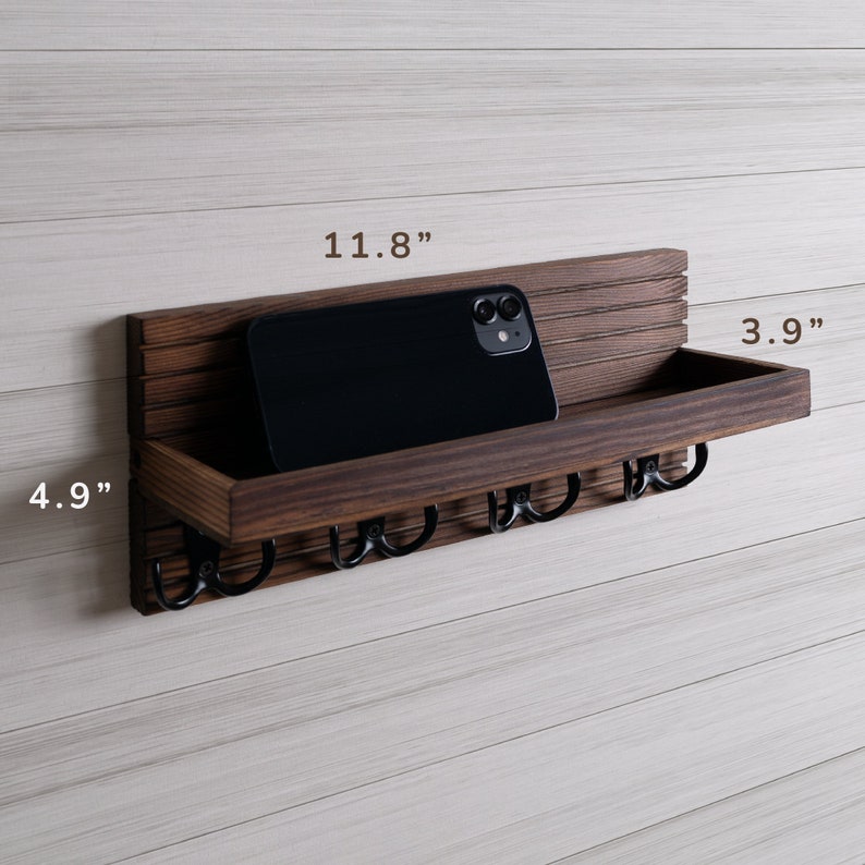 Wooden Key Holder For Wall, Entryway Mail And Key Holder, Key Hanger With Shelf, Key Hook For Wall