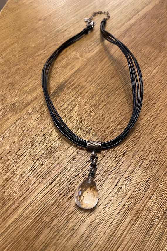 Silpada Black Leather Cord Sterling Silver Rock Crystal Pendant