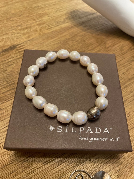 Rare SILPADA Stretch Bracelet Large FW Pearl Ster… - image 1