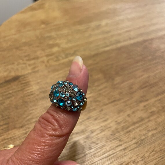 Vintage Fossil Copper Ring: Blue Rhinestone State… - image 2