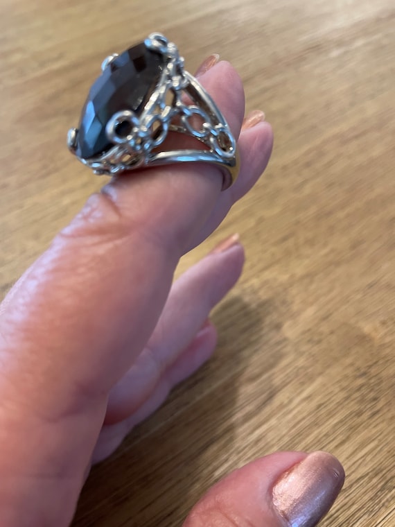 Faceted Brown Stone Silver Tone Statement Ring - … - image 3