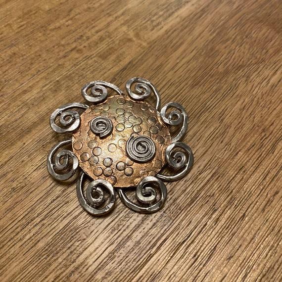 Vintage Signed Art Arthur Pepper Brooch Pin Copper Silver Tone