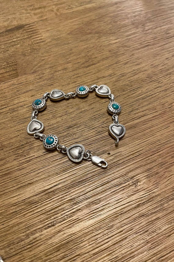 Carol Felley Sterling 925 Bracelet Heart Link Turq