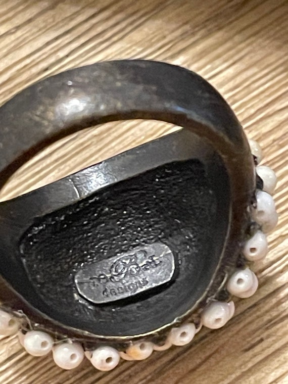 Signed B Designs Beaded Statement Ring, Dark Bron… - image 4