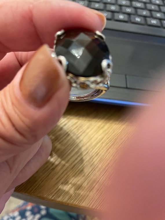 Faceted Brown Stone Silver Tone Statement Ring - … - image 6