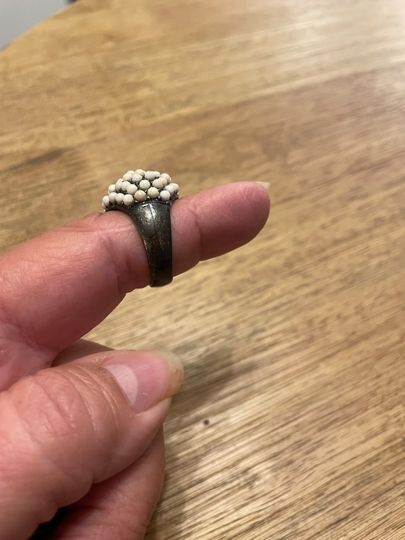 Signed B Designs Beaded Statement Ring, Dark Bron… - image 3